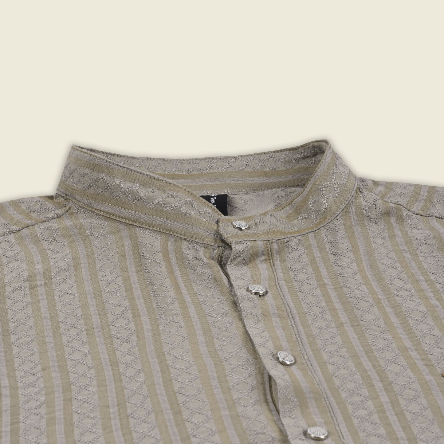 Men’s Textured Cotton Kurta Shirt – Mandarin Collar, Full Sleeves