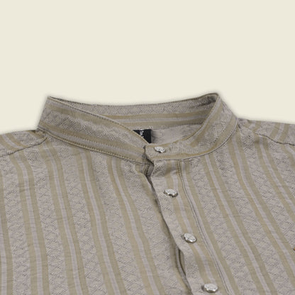 Men’s Textured Cotton Kurta Shirt – Mandarin Collar, Full Sleeves
