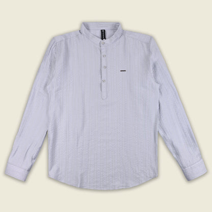 Men’s Textured Cotton Kurta Shirt – Mandarin Collar, Full Sleeves