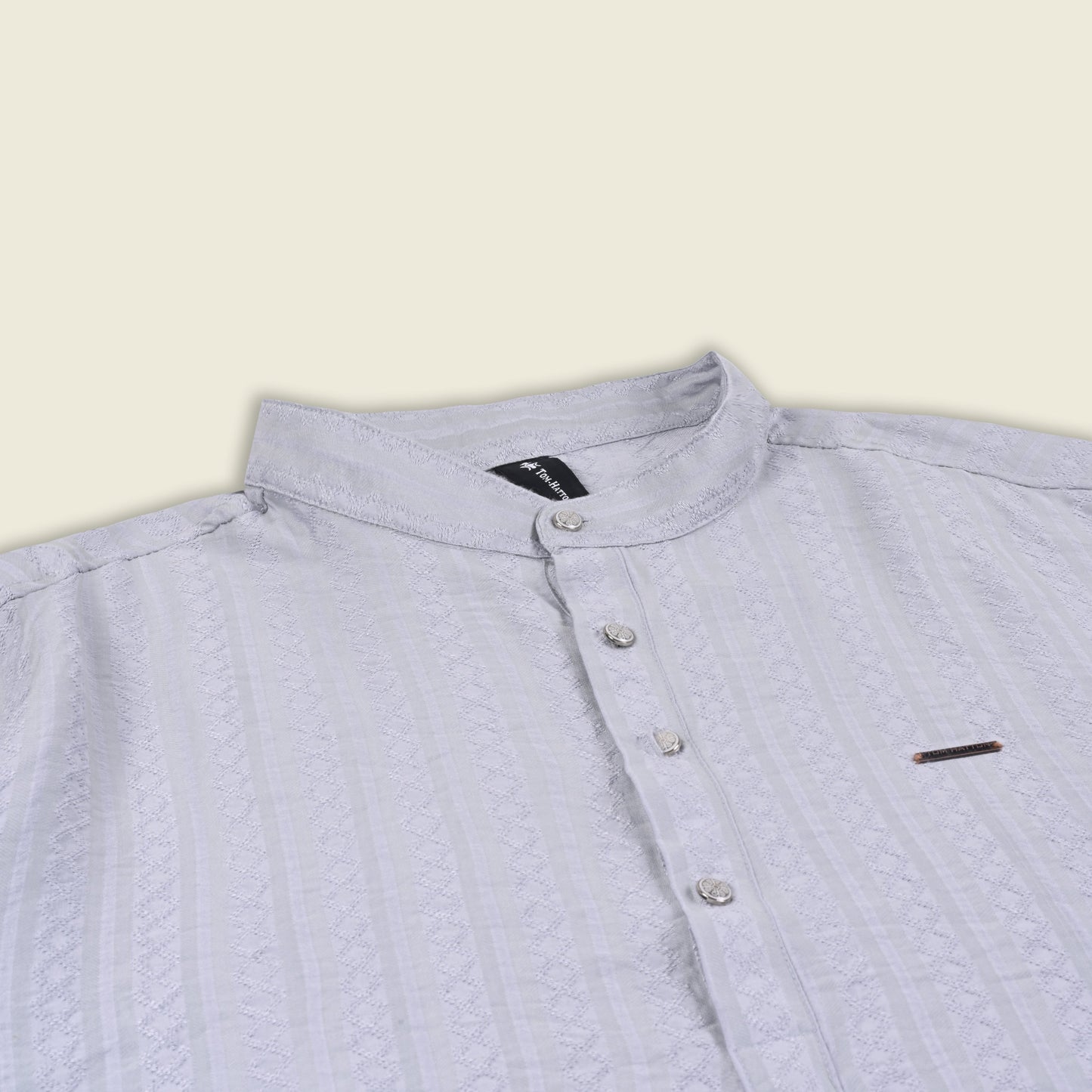 Men’s Textured Cotton Kurta Shirt – Mandarin Collar, Full Sleeves