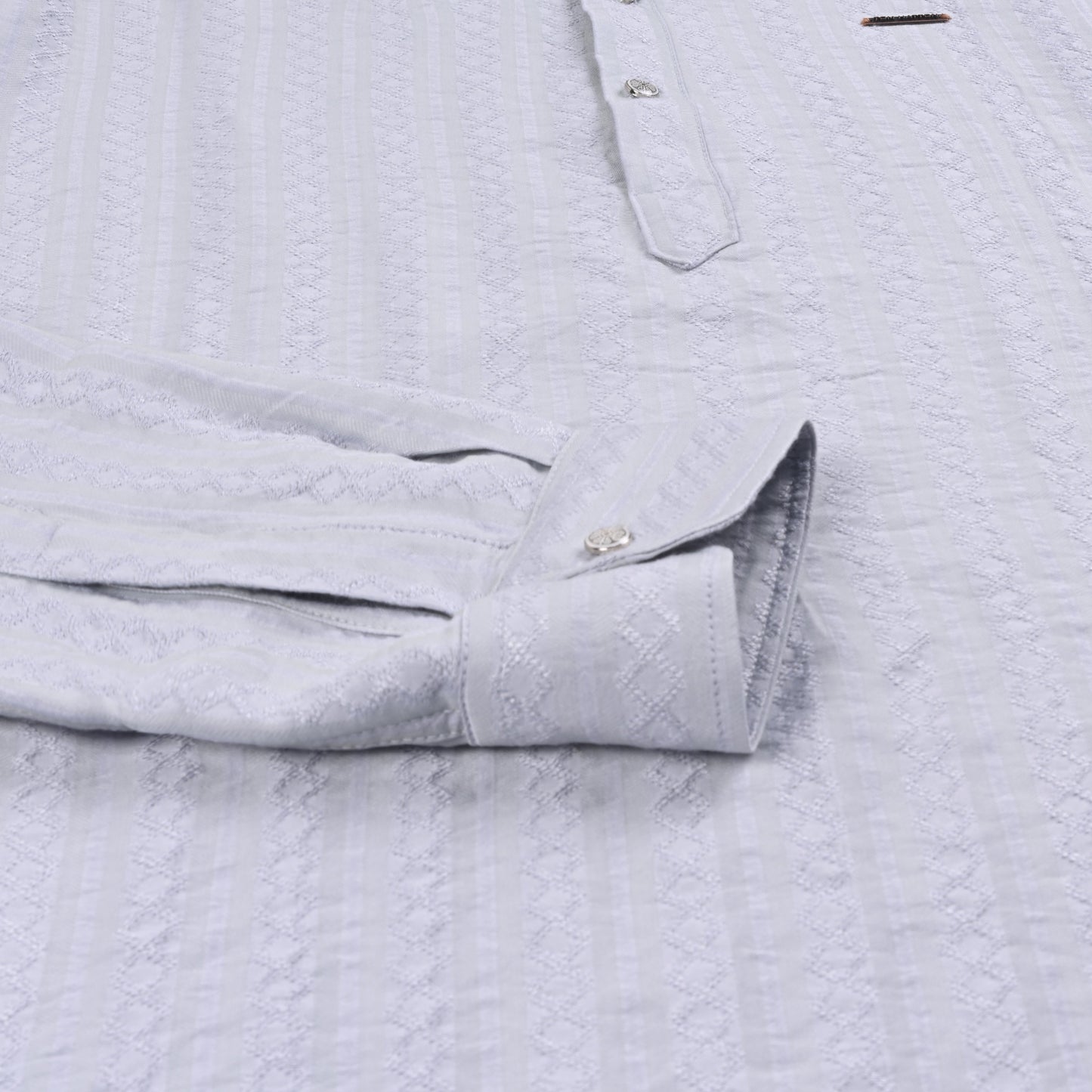 Men’s Textured Cotton Kurta Shirt – Mandarin Collar, Full Sleeves
