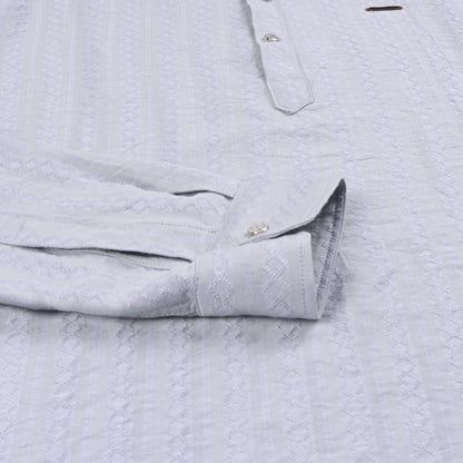 Men’s Textured Cotton Kurta Shirt – Mandarin Collar, Full Sleeves