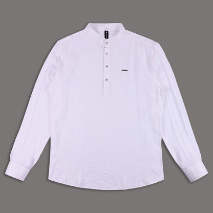 Men’s Textured Cotton Kurta Shirt – Mandarin Collar, Full Sleeves