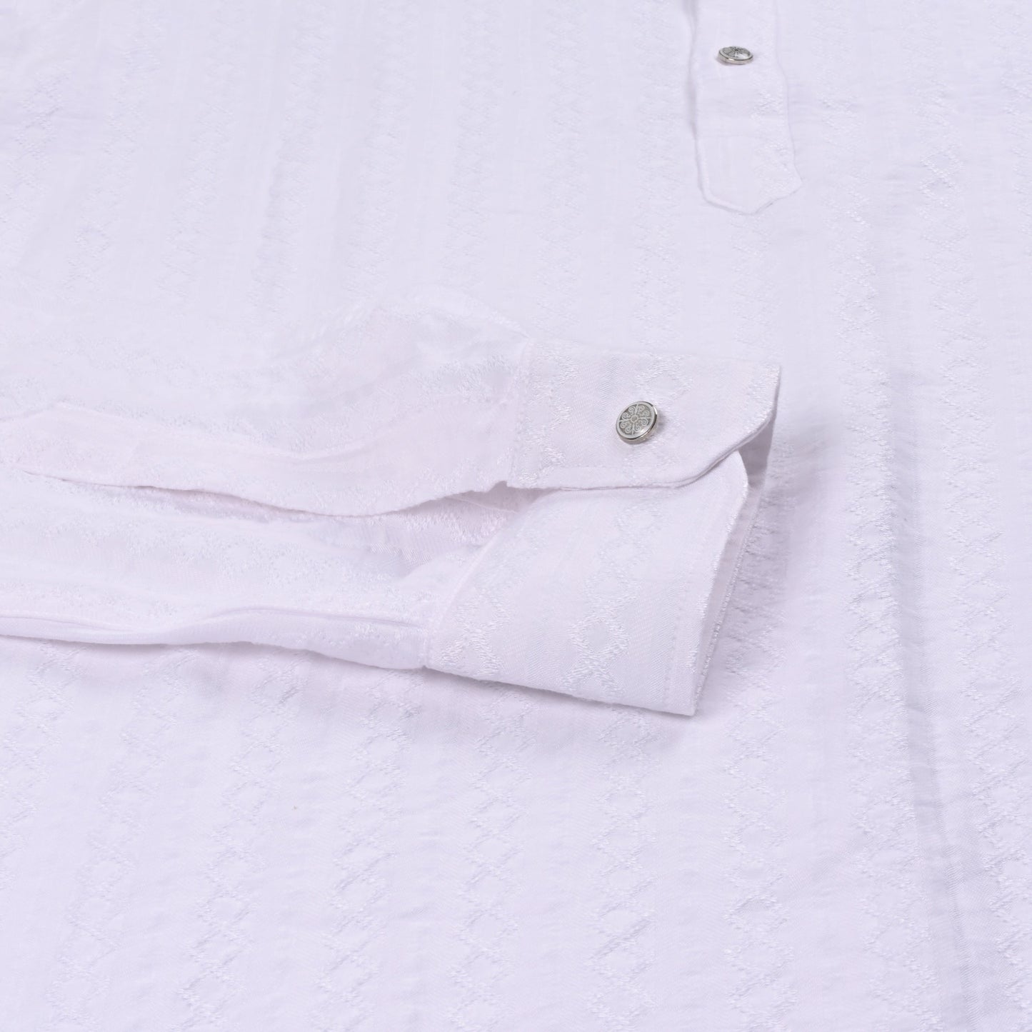 Men’s Textured Cotton Kurta Shirt – Mandarin Collar, Full Sleeves