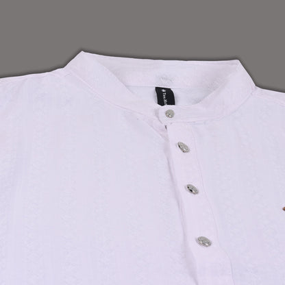 Men’s Textured Cotton Kurta Shirt – Mandarin Collar, Full Sleeves