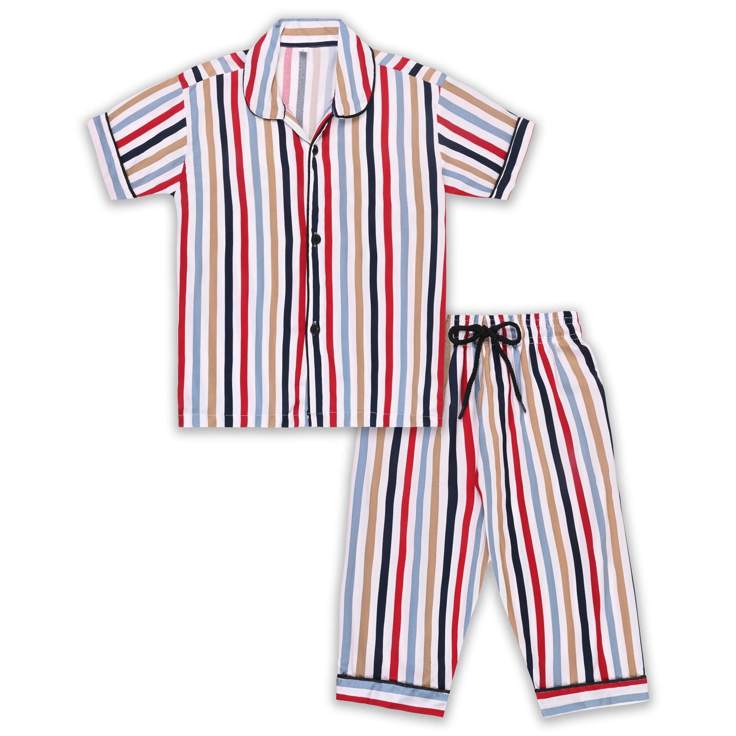 Boys Multicolor Striped Co-ord Set – Soft Rayon Shirt & Pant Set