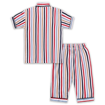 Boys Multicolor Striped Co-ord Set – Soft Rayon Shirt & Pant Set