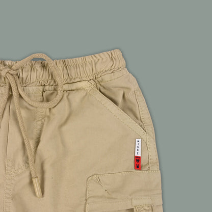 Boys Cotton Denim Cargo Shorts with Drawstring Waist