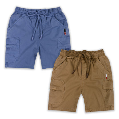 Boys Cotton Cargo Shorts Pack of 2 with Drawstring Waist | Casual Kids Summer Wear