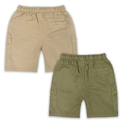 Boys Cotton Cargo Shorts Pack of 2 with Drawstring Waist | Casual Kids Summer Wear