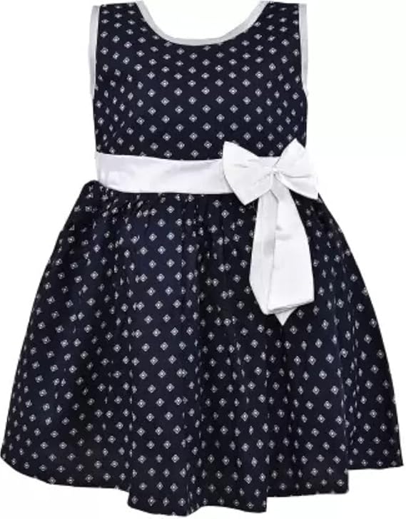 Girls Cotton Printed Sleeveless Frock with Bow – Summer Wear Dress