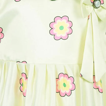 Girls Printed Satin Party Frock with Bow Detail