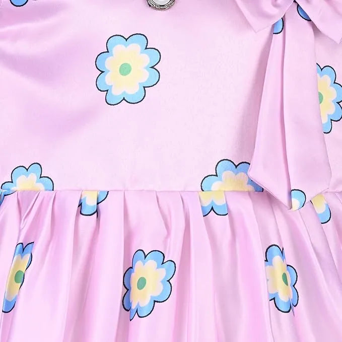 Girls Printed Satin Party Frock with Bow Detail
