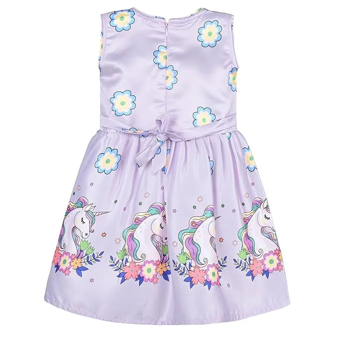 Girls Printed Satin Party Frock with Bow Detail