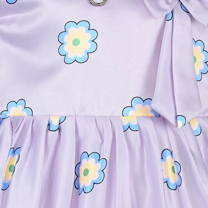Girls Printed Satin Party Frock with Bow Detail