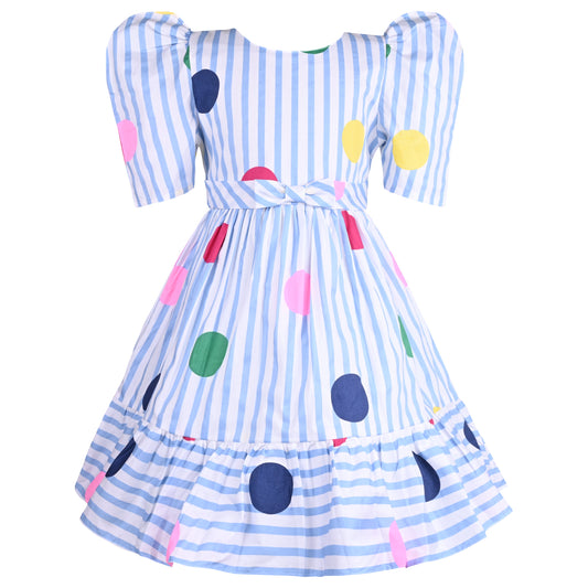 Girls Striped Fit and Flare Frock Dress