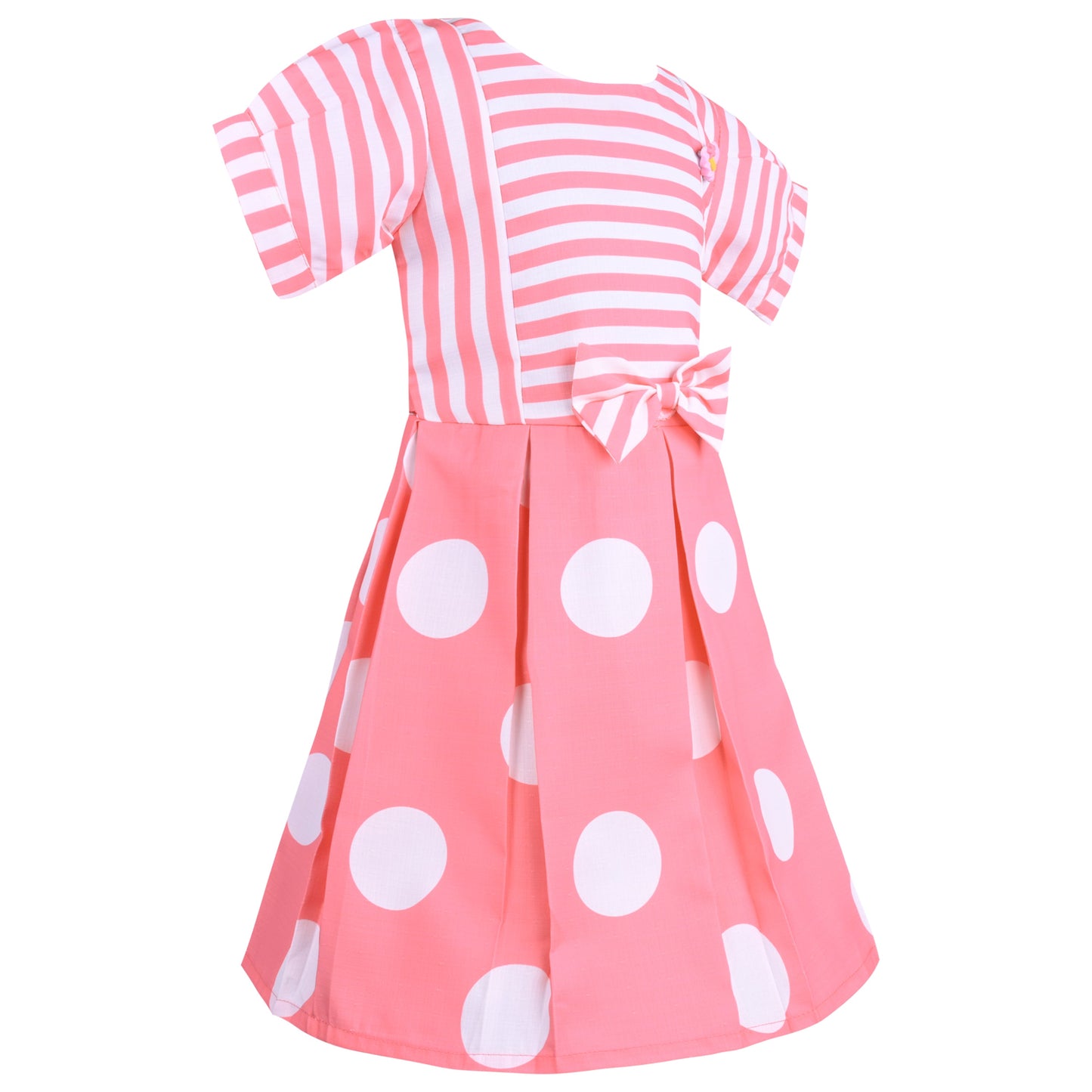 Girls Striped and Polka Print Fit and Flare Frock Dress