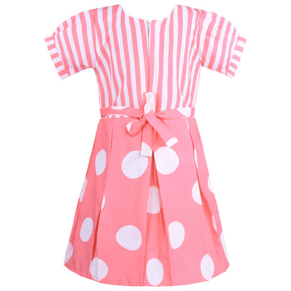 Girls Striped and Polka Print Fit and Flare Frock Dress