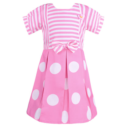 Girls Striped and Polka Print Fit and Flare Frock Dress