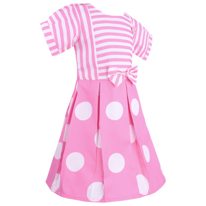Girls Striped and Polka Print Fit and Flare Frock Dress