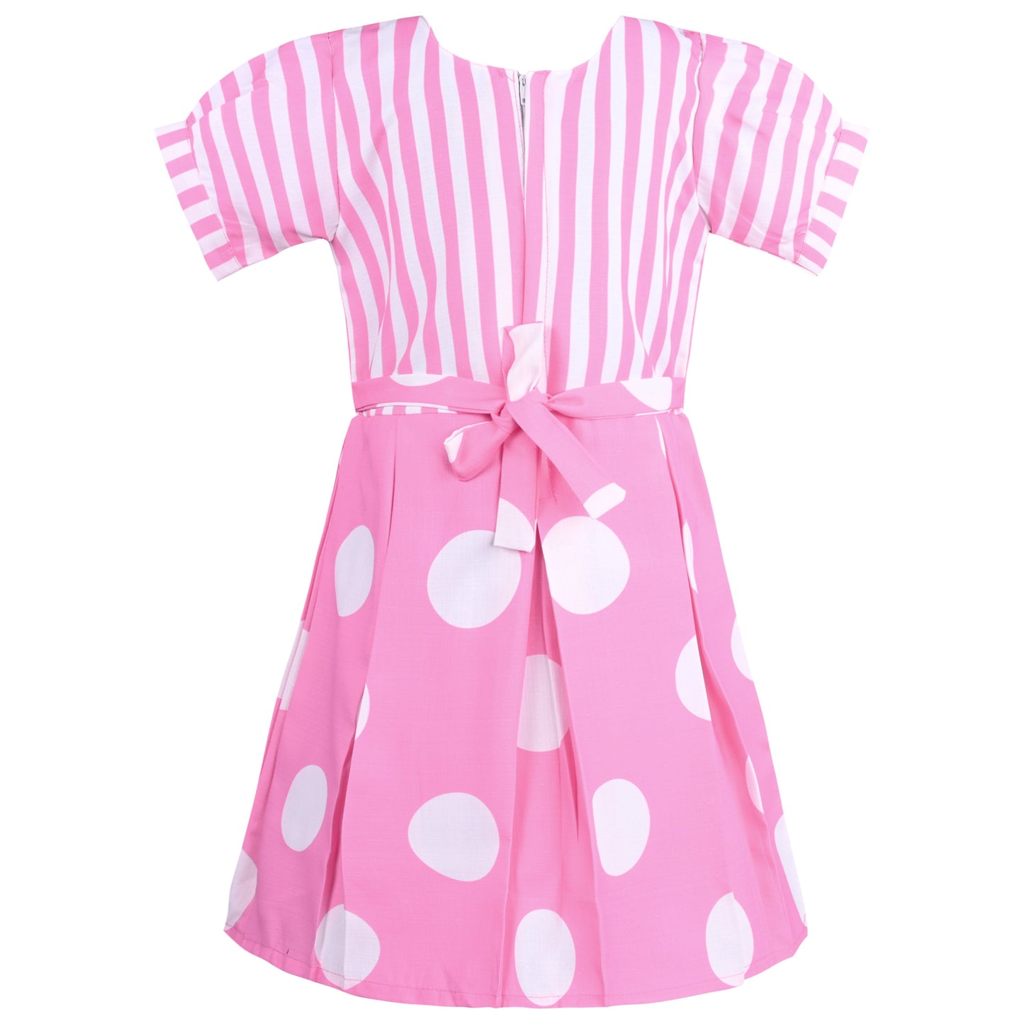 Girls Striped and Polka Print Fit and Flare Frock Dress