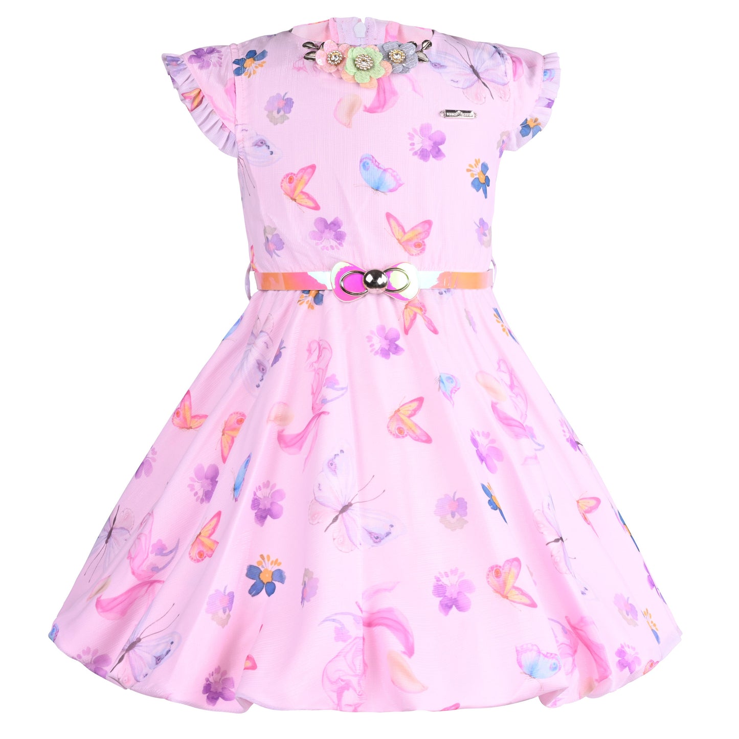 Girls Floral Print Cap Sleeve Fit and Flare Frock Dress