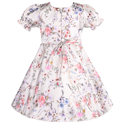 Girls Floral Casual Dress with Puff Sleeves