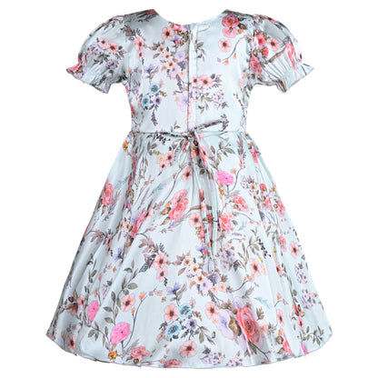 Girls Floral Casual Dress with Puff Sleeves