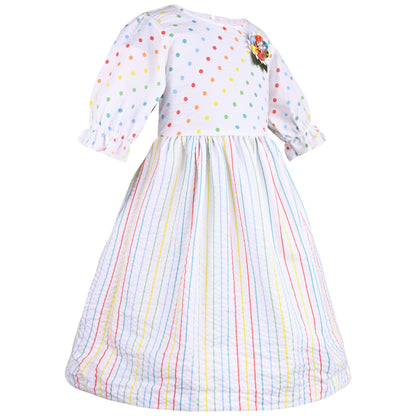 Girls Polka Print and Striped A-Line Frock Dress