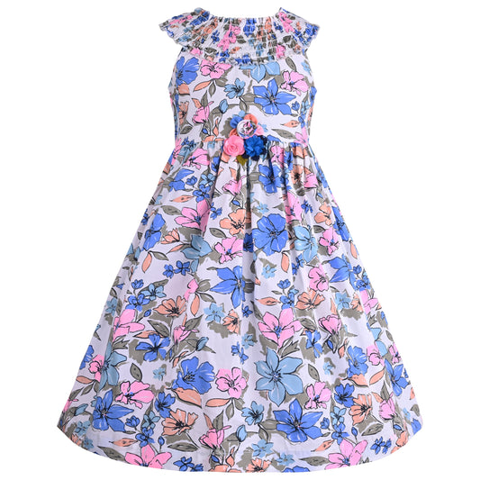 Girls Floral Print A-Line Frock Dress