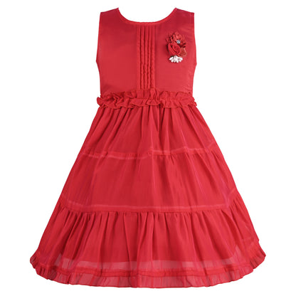 Girls Solid Pleated A-Line Frock Dress