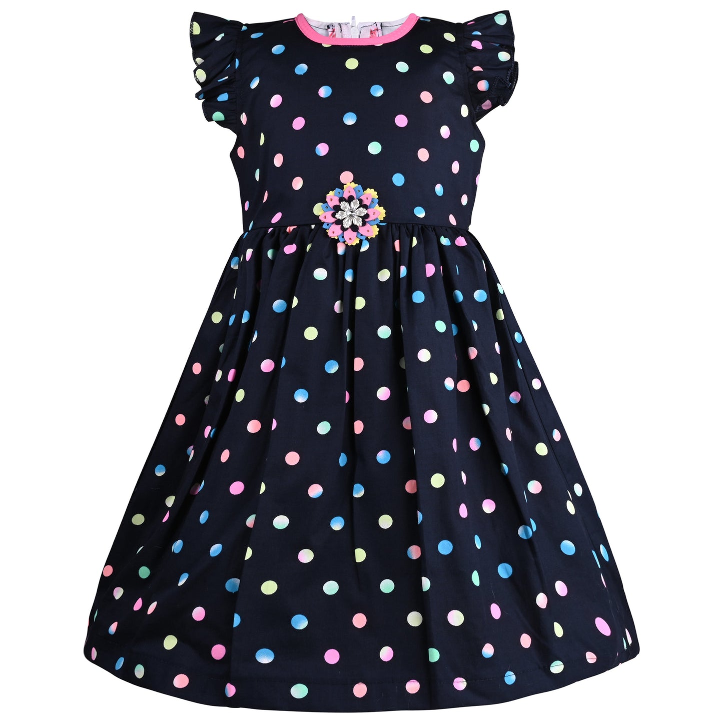 Girls Polka Print Fit and Flare Frock Dress